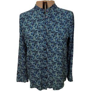 D & Co. Size XL. Button Up. Long Sleeve. Rayon. Tiny Neck Ruffle. B100